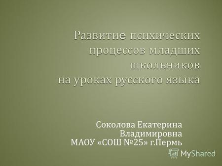 Соколова Екатерина Владимировна МАОУ « СОШ 25» г. Пермь.