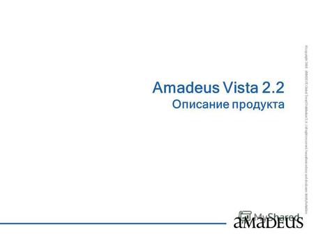 © copyright 2004 - AMADEUS Global Travel Distribution S.A. / all rights reserved / unauthorized use and disclosure strictly forbidden Amadeus Vista 2.2.