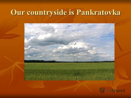 Our countryside is Pankratovka. Pankratovka is a place where we live. I want to tell you about our countryside. Inhabitants are proud of the native land.
