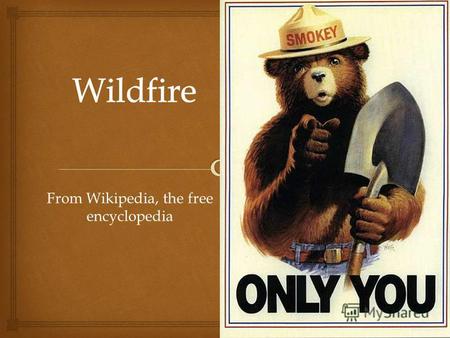 From Wikipedia, the free encyclopedia. A wildfire is an uncontrolled fire in an area of combustible vegetation that occurs in the countryside or a wilderness.