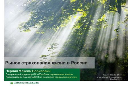 Рынок страхования жизни в России Тел. +7 495 707-07-37 www.sberbank-insurance.ru Ноябрь 2015.