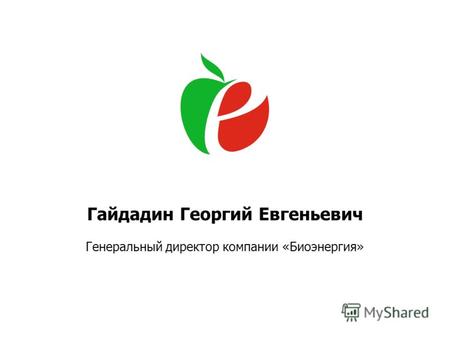 Гайдадин Георгий Евгеньевич Генеральный директор компании «Биоэнергия»