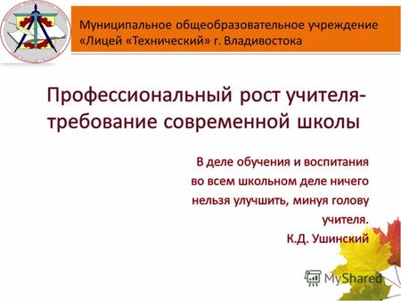 Муниципальное общеобразовательное учреждение «Лицей «Технический» г. Владивостока.
