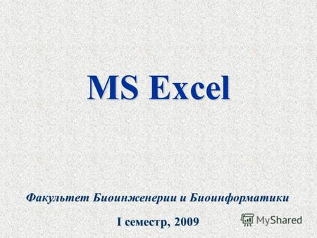 MS Excel Факультет Биоинженерии и Биоинформатики I cеместр, 2009.