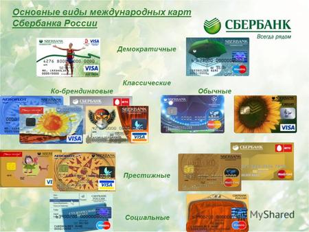 Сбербанк России предлагает Вам международные карты MasterCard и Visa.