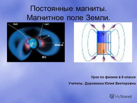 Постоянные магниты. Магнитное поле Земли. Урок по физике в 8 классе Учитель: Дорожкина Юлия Викторовна.