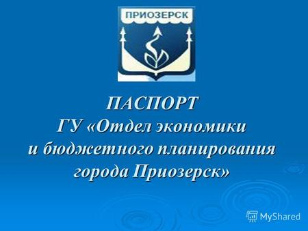 ПАСПОРТ ГУ «Отдел экономики и бюджетного планирования города Приозерск»