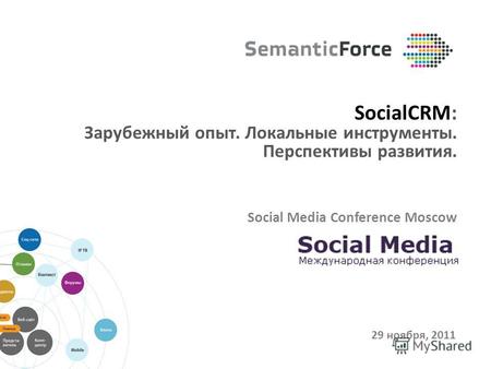 29 ноября, 2011 SocialCRM: Зарубежный опыт. Локальные инструменты. Перспективы развития. Social Media Conference Moscow.