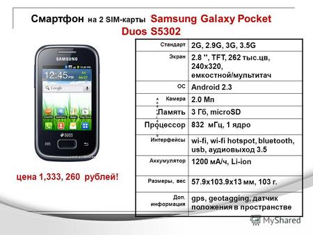 Смартфон на 2 SIM-карты Samsung Galaxy Pocket Duos S5302 цена 1,333, 260 рублей! Android 4.0Android 4.0 Android 4.0Android 4.0 Android 4.0Android 4.0 Android.