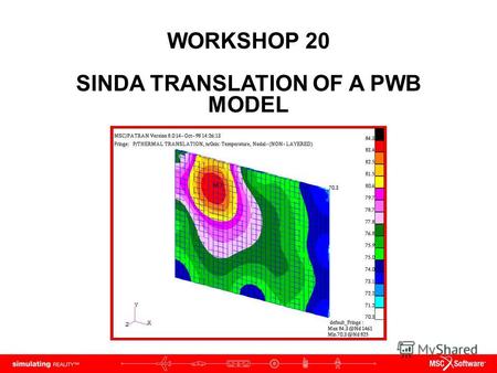 WORKSHOP 20 SINDA TRANSLATION OF A PWB MODEL. WS20-2 PAT312, Workshop 20, December 2006 Copyright 2007 MSC.Software Corporation.