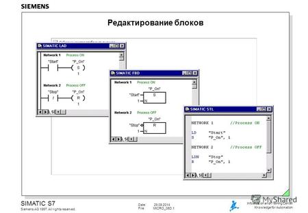 Date: 29.09.2014 File:MICRO_05D.1 SIMATIC S7 Siemens AG 1997. All rights reserved. Information and Training Center Knowledge for Automation Редактирование.