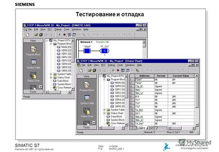 Date:11/30/98 File:MICRO_09D.1 SIMATIC S7 Siemens AG 1997. All rights reserved. Information and Training Center Knowledge for Automation Тестирование и.