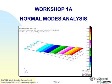 WS1a-1 WORKSHOP 1A NORMAL MODES ANALYSIS NAS122, Workshop 1a, August 2005 Copyright 2005 MSC.Software Corporation.